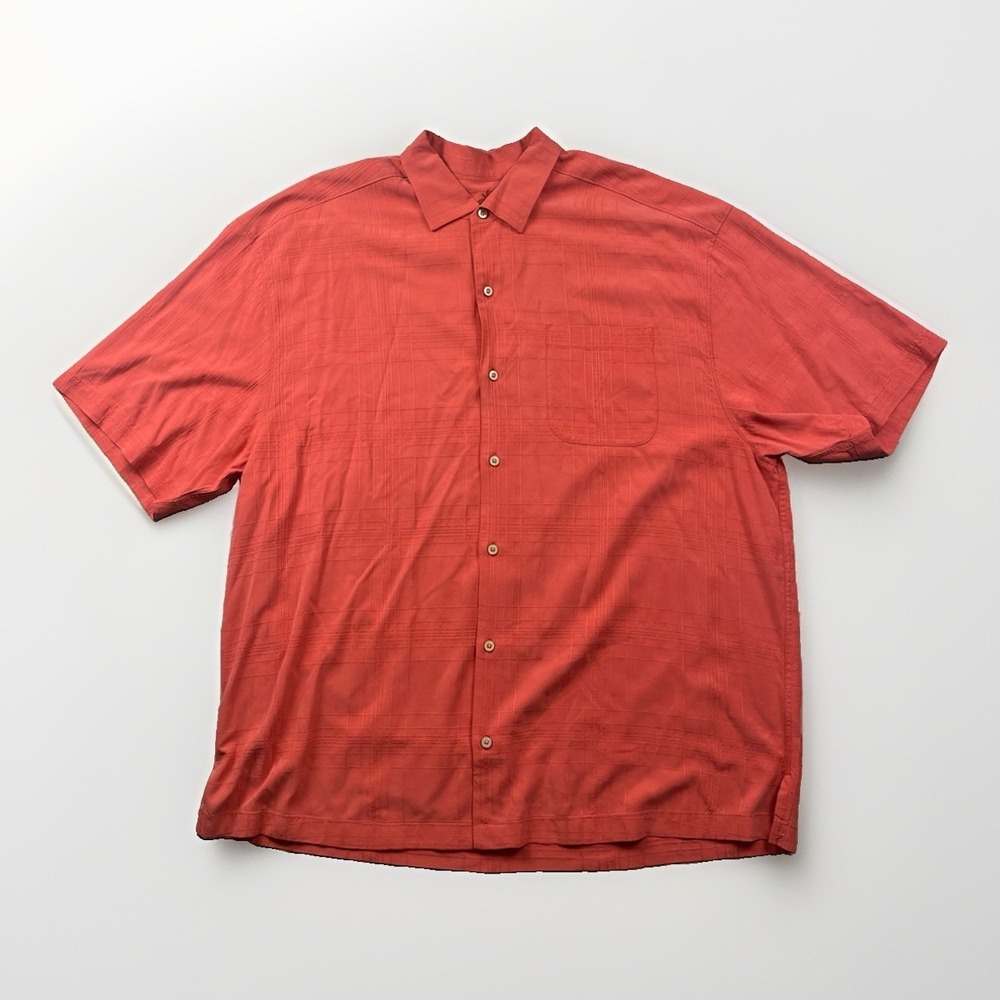Tommy Bahama Shirt Men's Size 1XB Red Silk Camp Shirt Short Sleeve Island Resort